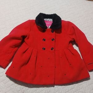 London Fog Red Pea Coat with Black Collar
